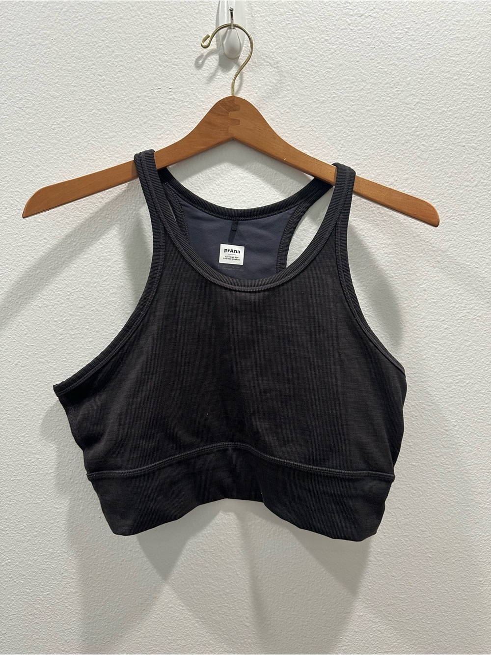 Prana gray Black High Neck Racerback Sports Bra size large VGUC